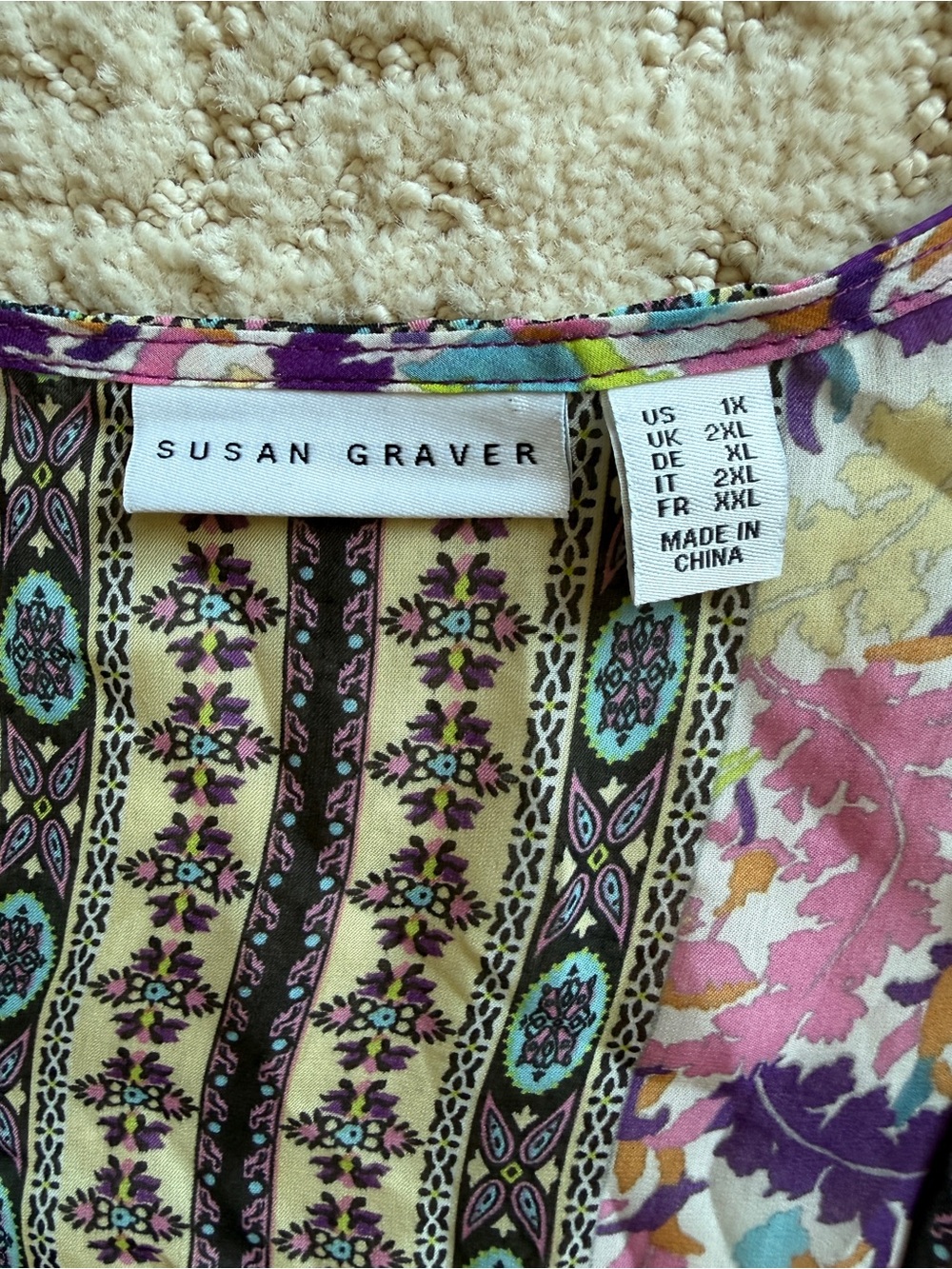 Susan Graver 1X Floral Border Print Open-Front Kimono Jacket - Pink Multi - Picture 7 of 11